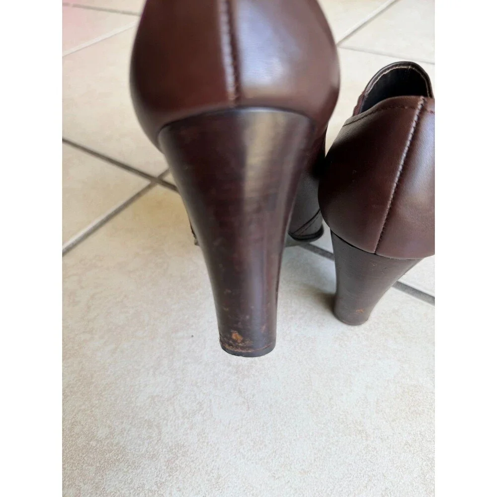 Maripé Reagan Brown Leather High Heel Pumps Chunky Block Heels Women Size 10M